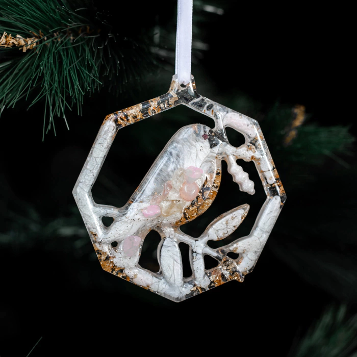 Set of Christmas tree toys with rose quartz "New Year's" collection "Stories" 3 pcs